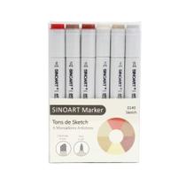 Marcador Artístico Sinoart Tons de Sketch com 6 Cores Marcador Artístico Sinoart Tons de Sketch com 6 Cores