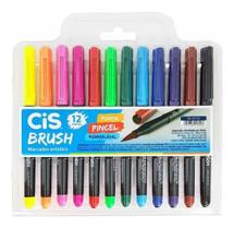 Marcador brush cis - 12 cores aquarelável