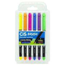 Marcador Brush Cis Ponta Pincel Aquarelável Com 6 Unidades Neon 70.9900