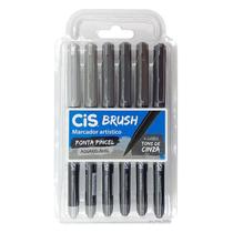 Marcador Brush Pen CIS estojo com 6 tons de cinza