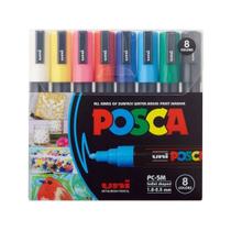 Marcador Caneta Posca UniBall 8 Cores 1.8 2.5mm PC 5M Tons Vibrantes Pigmentada Secagem Rápida