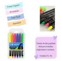 Marcador cis brush pen tons neon estojo com 6 cores