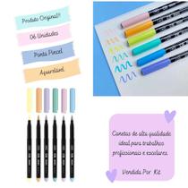 Marcador cis brush pen tons pastel estojo com 6 cores