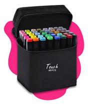Marcador Conjunto Canetas Canetinha Kit 48 Cores Touch Permanente Ponta Dupla Estojo Escolar
