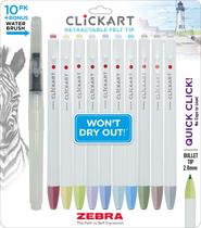 Marcador de feltro retrátil Zebra Pen ClickArt, 2,0 mm, pacote com 10