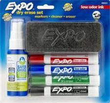 Marcador de Quadro Branco com 4 Unidades + Apagador + Limpador Expo 80653 Marcador de Quadro Branco com 4 Unidades + Apagador + Limpador Expo 80653