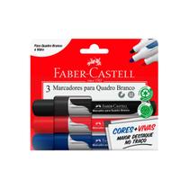Marcador de Quadro Branco Faber-Castell com 3 cores azul, preto e vermelho