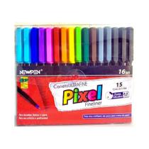 Marcador Fineliner, Newpen, Pixel, 0.5mm, Ultrafino,16 Cores