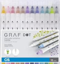 Marcador Graf Soft Dot CIS, Ponta Dupla (Dot e 0.5mm), Estojo com 12 cores, Multicor