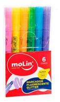 Marcador Marca Texto Glitter Brilho Fluorescente 6 Uni Molin