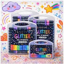 Marcador metálico 24 Cores 12 canetas de glitter de ponta dupla kit canetinhas coloridas Brilhante