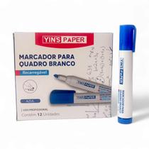 Marcador Para Quadro Branco Lousa Canetão Azul Recarregável Kit 12 Canetas