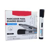 Marcador Para Quadro Branco Lousa Canetão Preto Recarregável Kit 12 Canetas