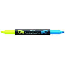 Marcador Pentel Twin Checker Cinzel de ponta dupla amarelo/azul