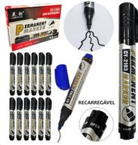 Marcador Permanente Recarregável Preto/Azul com 12 pçs Marcador Permanente Recarregável Preto/Azul com 12 pçs