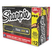 Marcador permanente Sharpie Pro com ponta de cinzel médio preto 12 unidades
