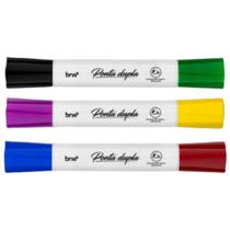 Marcador pincel para quadro branco 2 em 1 ponta dupla kit 3 unidades 6 cores - brw