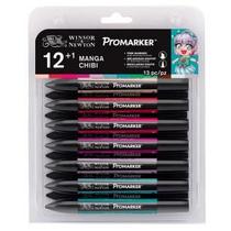 Marcador Winsor & Newton ProMarker Mangá Chibi 12 Cores + Blender