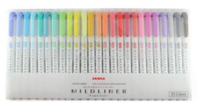 Marcador ZEBRA Mildliner, conjunto de 25 cores com pontas duplas à base de água Marcador ZEBRA Mildliner, conjunto de 25 cores com pontas duplas à base de água