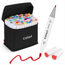 Marcadores à base de álcool Caliart, conjunto com 81 cores, ponta dupla pincel e ponta fina, canetas permanentes coloridas para desenho, com estojo para artistas e adultos