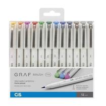 Marcadores Artísticos CIS Graph Brush Fine 12 Cores para Lettering, Desenho e Ilustração