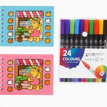 Marcadores Canetinhas caneta Brush ponta dupla 24 cores +livro de colorir