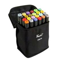 Marcadores Canetinhas Coloridas Escolar Ponta Dupla com 24 Cores Touch