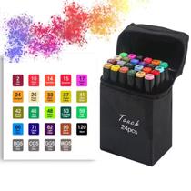 Marcadores Canetinhas Coloridas Escolar Ponta Dupla com 24 Cores