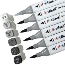 Marcadores de álcool ArtBeek Grey, 6 peças, ponta de pincel para desenhar Marcadores de álcool ArtBeek Grey, 6 peças, ponta de pincel para desenhar