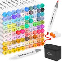Marcadores de álcool Caliart 101 Colors Brush & Chisel de ponta dupla