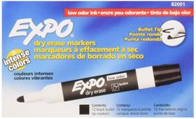Marcadores de apagamento a seco EXPO Low Odor Bullet Black, pacote com 12