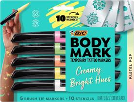 Marcadores de arte corporal BIC BodyMark Pastel Pop, pacote com 5 estênceis