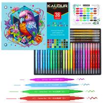 Marcadores de arte Kalour, 36 cores, pincel de ponta dupla e ponta fina