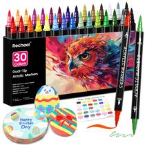 Marcadores de Tinta Acrílica Recheel Kit com 30 Cores e Ponta Dupla Marcadores de Tinta Acrílica Recheel Kit com 30 Cores e Ponta Dupla