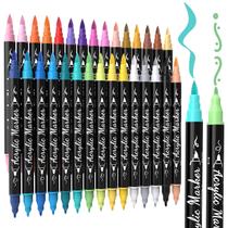 Marcadores de tinta acrílica TOSHARE, 30 cores, impermeáveis, ponta dupla Marcadores de tinta acrílica TOSHARE, 30 cores, impermeáveis, ponta dupla