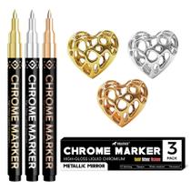 Marcadores de Tinta Pagather 3 Peças Cromo Dourado Prata Bronze Marcadores de Tinta Pagather 3 Peças Cromo Dourado Prata Bronze
