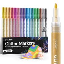 Marcadores JusArt 16 Cores Glitter Ponta Fina 0,7 mm