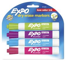Marcadores para quadro branco EXPO com ponta chanfrada e baixa odor, 4 unidades Marcadores para quadro branco EXPO com ponta chanfrada e baixa odor, 4 unidades