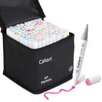Marcadores Pastel Caliart 100 Cores Ponta Dupla à Base de Álcool