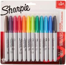 Marcadores permanentes Sharpie, 12 unidades, pontos finos, 24 marcadores