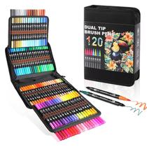 Marcadores TOSHARE 120 Cores Dupla Ponta Pincel Aquarelável