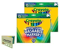 Marker Crayola Ultra-Clean, lavável, pacote com 12 quilates e 2, com conjunto de 5 bandeiras
