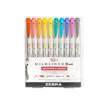 Marker Zebra Pen Mildliner Brush de ponta dupla, pacote com 10