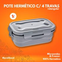 Marmita 1L Tampa C/4 Travas Hermético Microondas Freezer Marmita 1L Tampa C/4 Travas Hermético Microondas Freezer