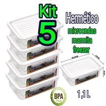 marmita 5 Potes Hermeticos Para Freezer E Microondas Retangulares marmita vasilhame plastico
