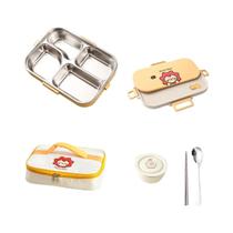 Marmita Bento De Aço Inoxidável À Prova De Vazamentos Com 4 Compartimentos, Tigela E Talheres Para