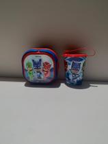 Marmita Com 2 Compartimentos Kit Com Copo e Sanduicheira, Travas e Alças Plasvale Menino e menina