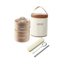 Marmita De Aço Inoxidável Isolada E Segura Para Micro-ondas Com Utensílios, Recipiente Empilhável