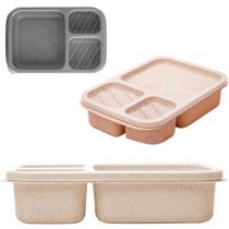 Marmita de bambu retangular com 3 divisorias + tampa de plastico lines 22,5x15x5,5cm - LYOR