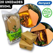 Marmita de Papel Caixa Biodegradável Antivazamento Bompack Eco - 850ml - 20 Unidades